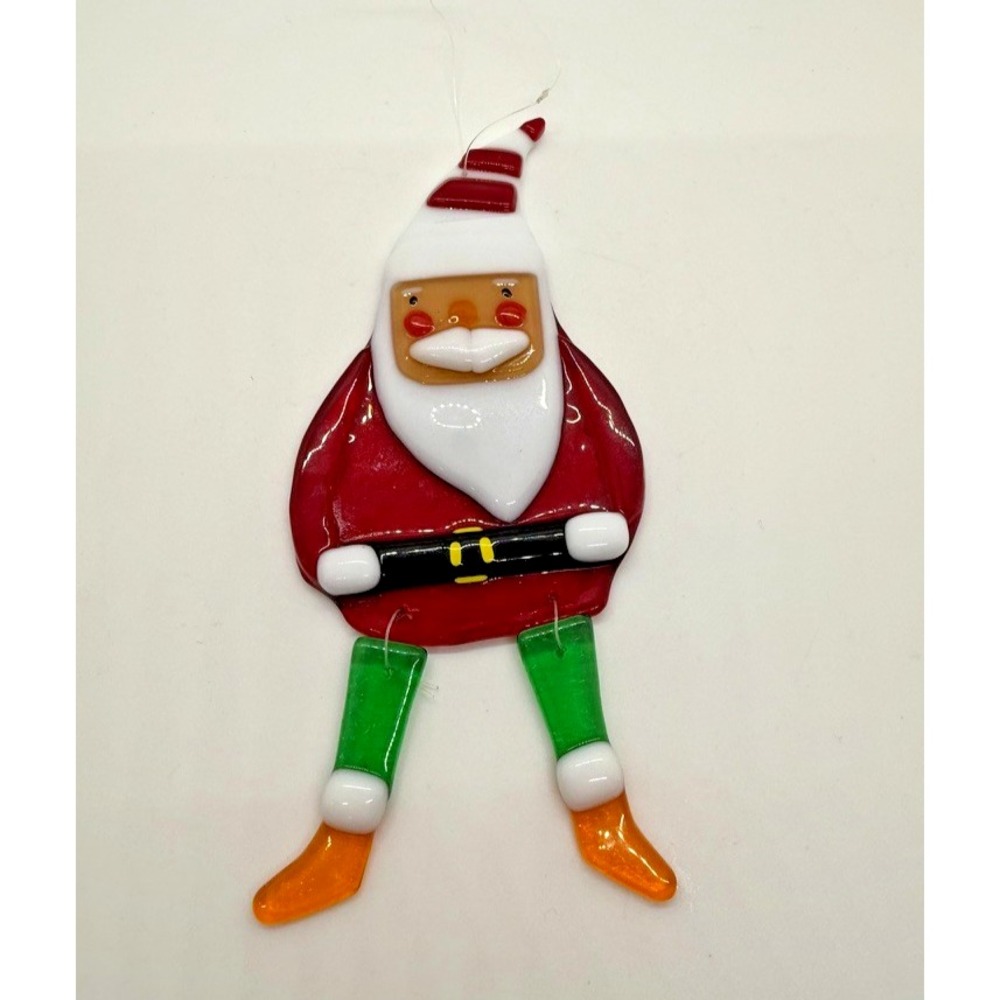 Handmade Fused Glass Santa Ornament Dangling Legs Art Glass Christmas‎ Decor 6"